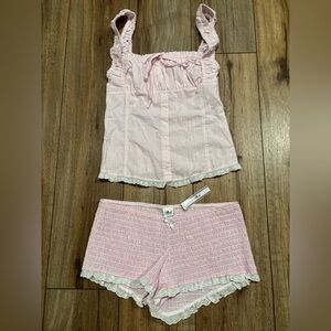 NWT Victoria’s Secret PINK x Frankie’s Bikinis Pink Gingham Top & Shorts Set 🐇🎀🧺